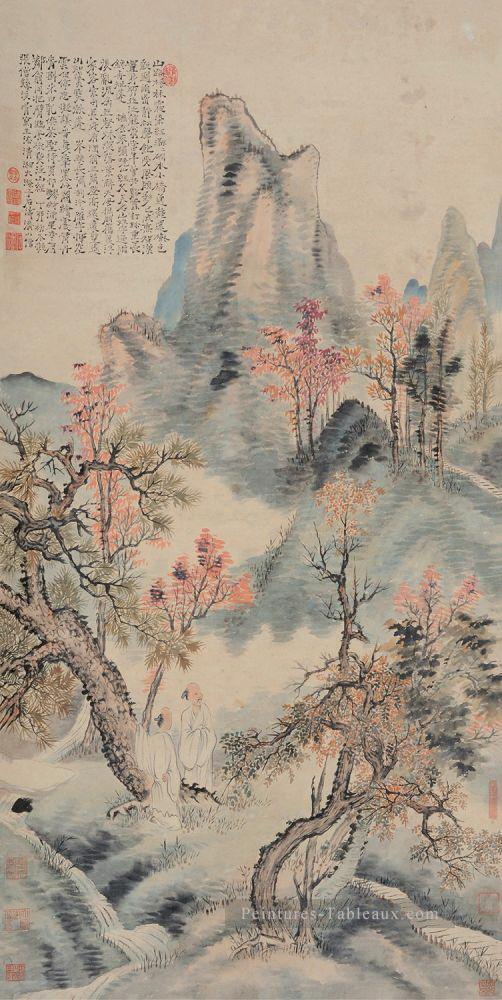 Shitao feuilles rouges en automne ancienne Chine à l’encre Peintures à l'huile